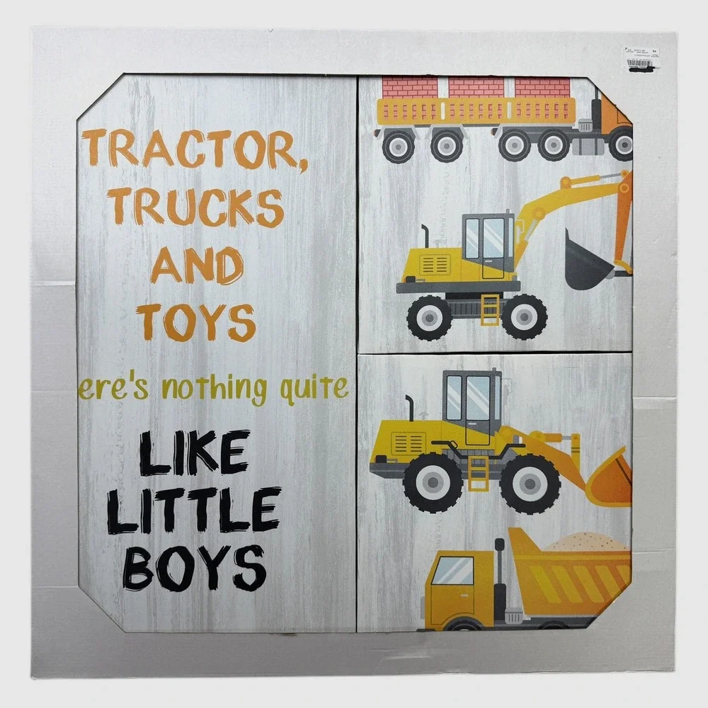 Tractor Trucks and Toys Little Boys Wall Art 3 Piece Construction Home Decor